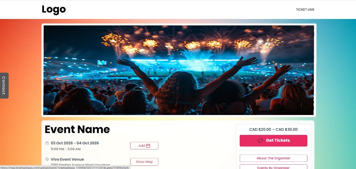 Branded event page on yourbrand.ticketgateway.com