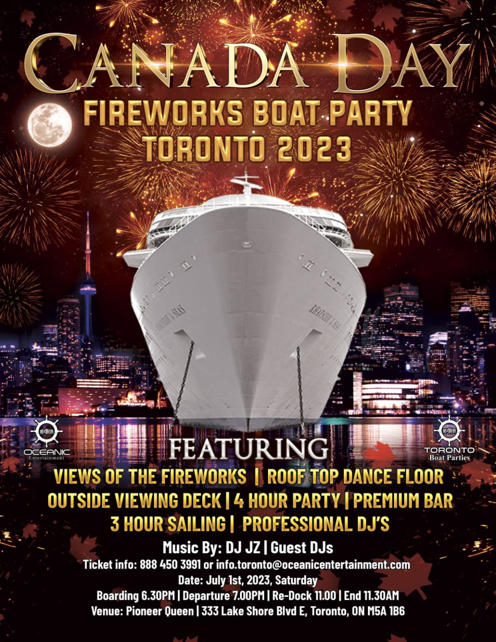 Canada Day Fireworks Boat Party Toronto 2023
