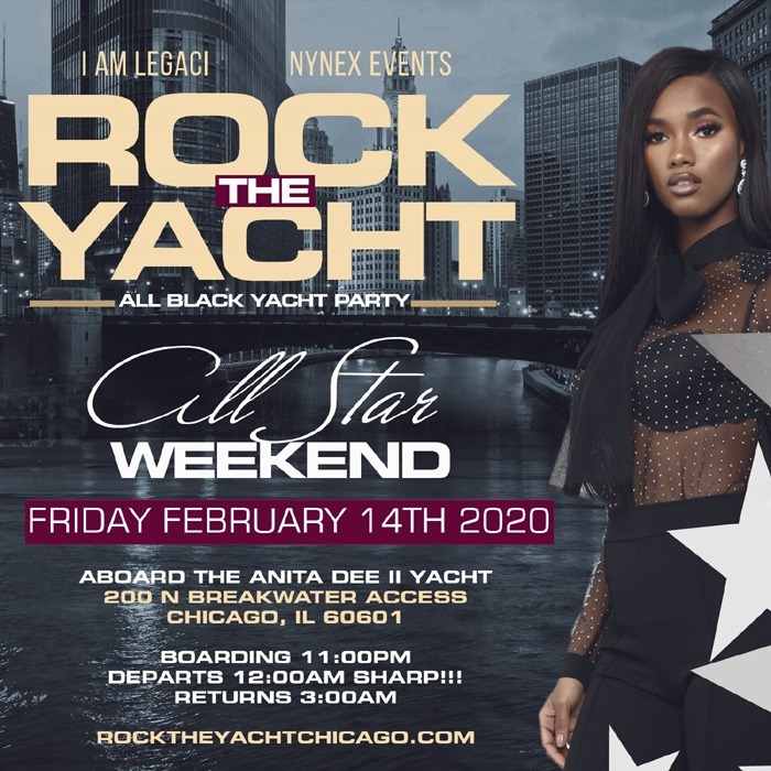 ROCK THE YACHT CHICAGO ALL STAR WEEKEND 2020 ALL BLACK YACHT PARTY