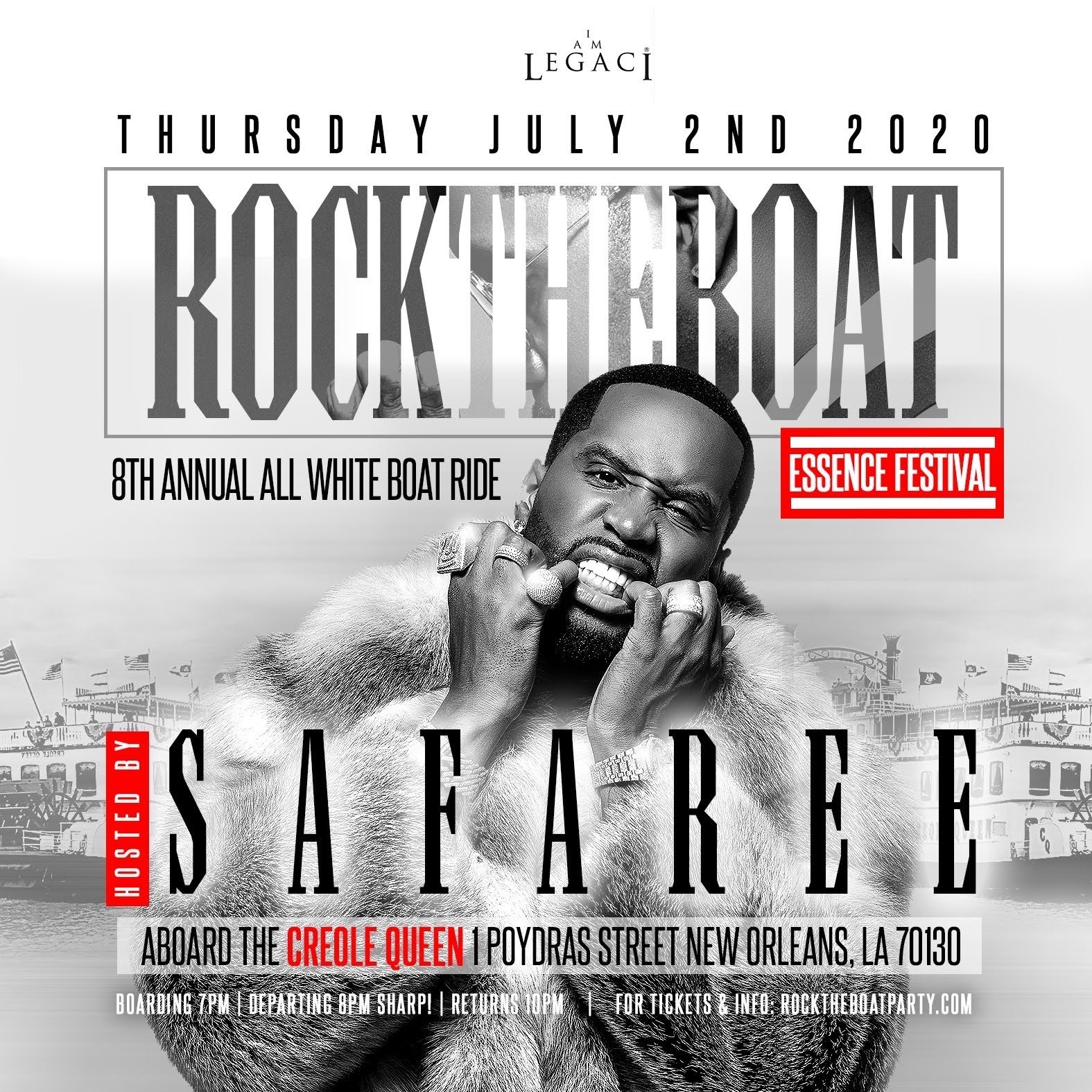 SAFAREE hosts ROCK THE BOAT 2020 THE 8th ANNUAL ALL WHITE BOAT RIDE PARTY DURING NEW ORLE