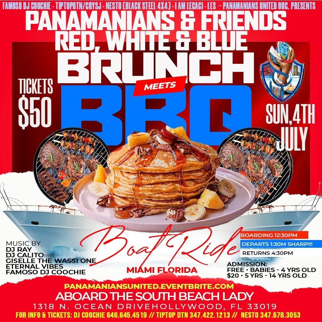 Miami Independence Day 2021 Red, White & Blue Brunch Meets Bbq Boat Ride 