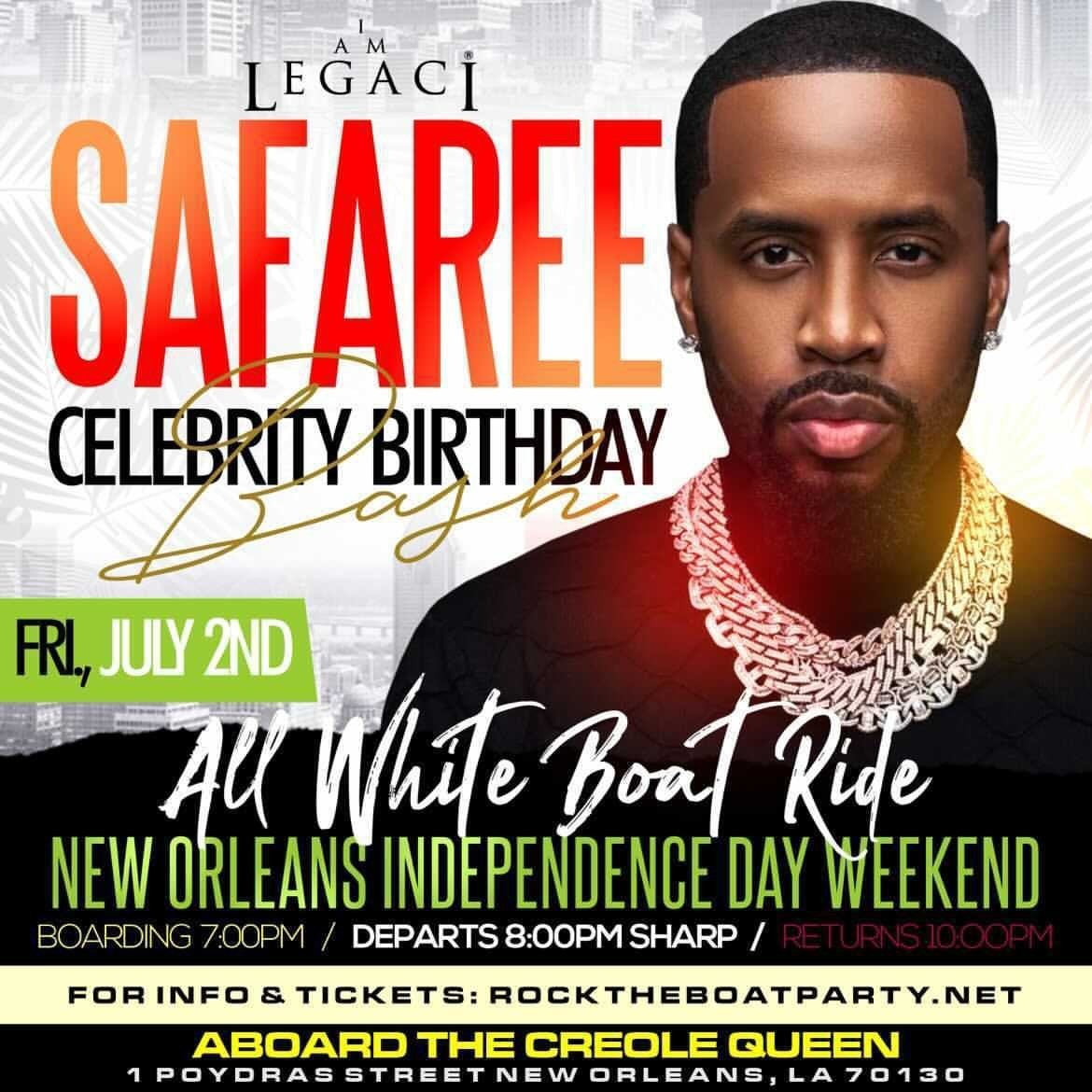 SAFAREE CELEBRITY BIRTHDAY ALL WHITE BOAT RIDE PARTY NEW ORLEANS INDEPENDENCE DAY WEEKEND