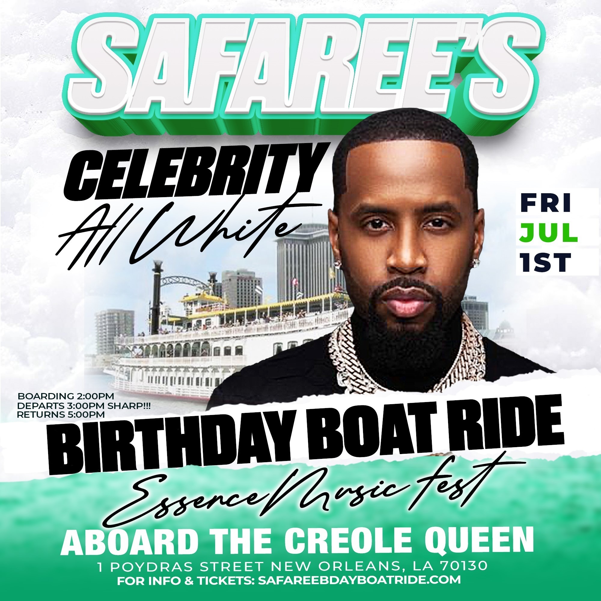 SAFAREE CELEBRITY ALL WHITE BIRTHDAY BOAT RIDE ESSENCE MUSIC FESTIVAL 2022