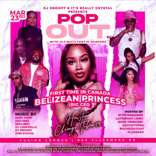 POP OUT  ( BELIZEAN PRINCESS FIRST TIME IN CANADA)