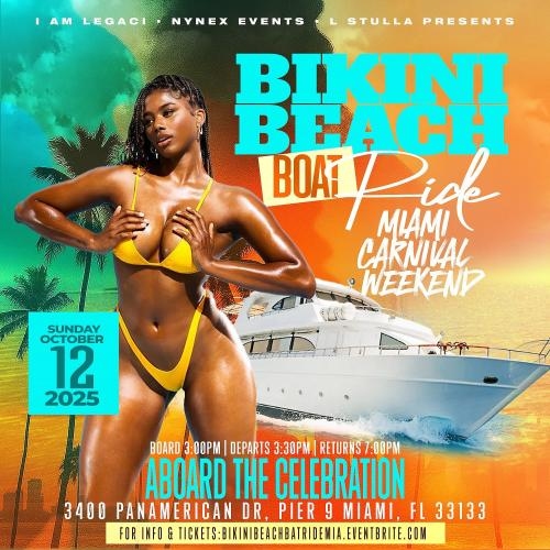 BIKINI BEACH BOAT RIDE 2025 – Miami Carnival Yacht Party • Sunday Oct 12 