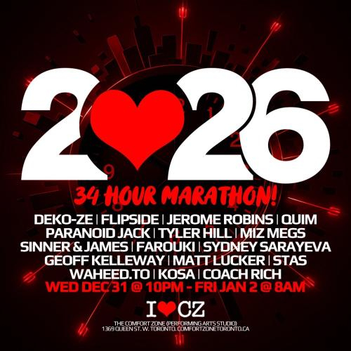 The Comfort Zone presents ** 34 hours marathon New Year’s 2026 celebration ** 
