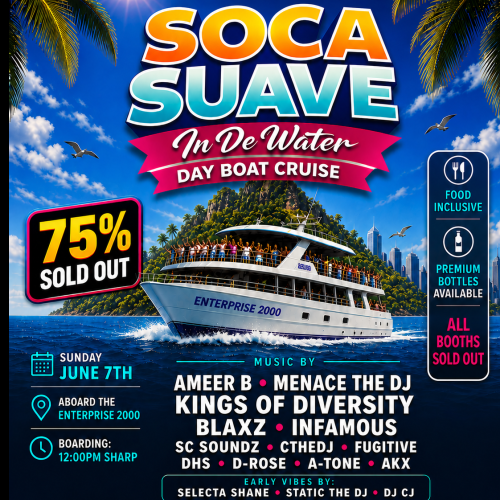 SOCA SUAVE: IN DE WATER (Day Boat Cruise) 