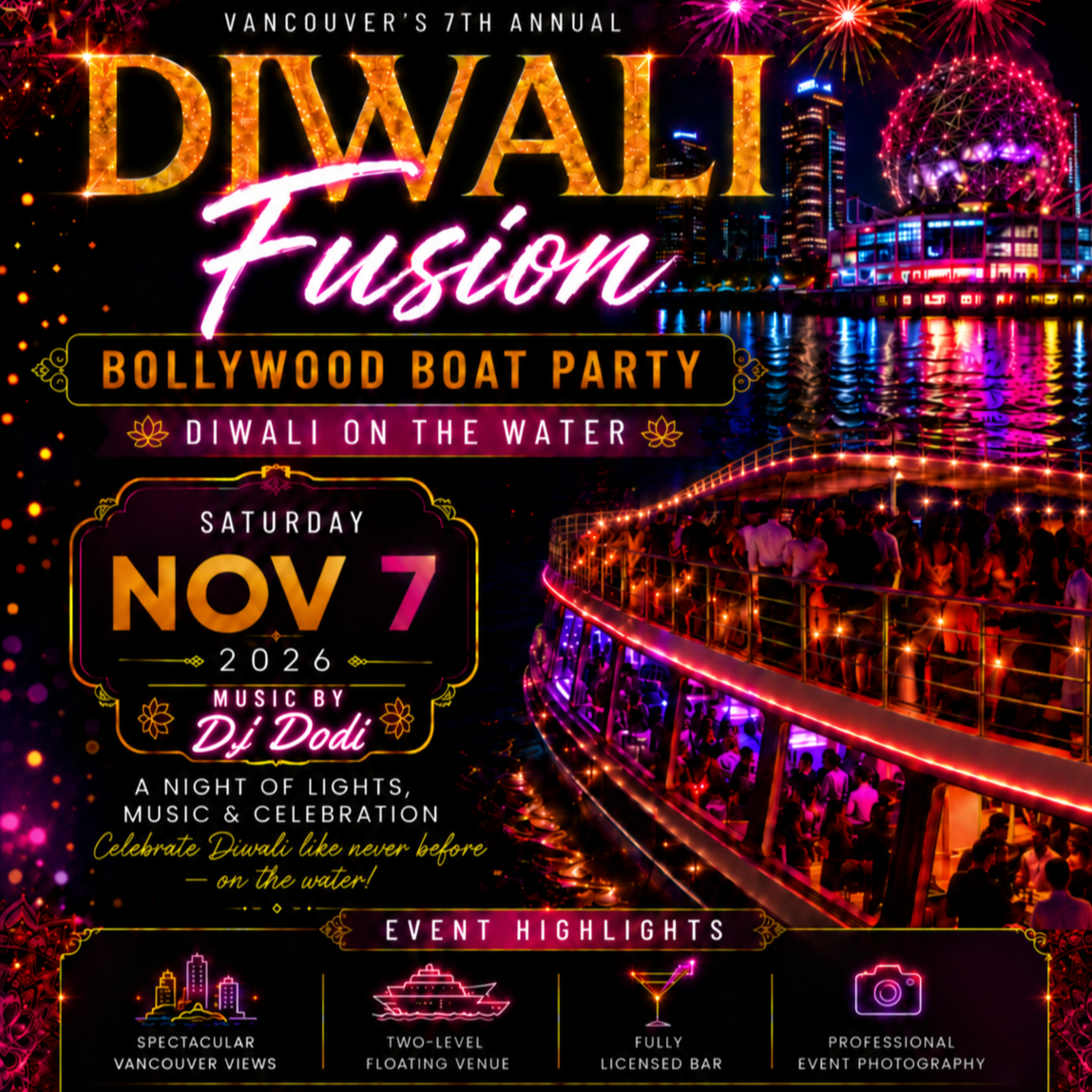 Diwali Fusion Bollywood Boat Party Vancouver 2026 | Diwali On The Water 