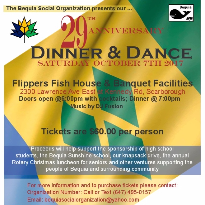 BEQUIA SOCIAL ORGANIZATION 29TH ANNIVERSARY DINNER & DANCE