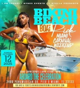BIKINI BEACH BOAT RIDE 2025 – Miami Carnival Yacht Party • Sunday Oct 12 