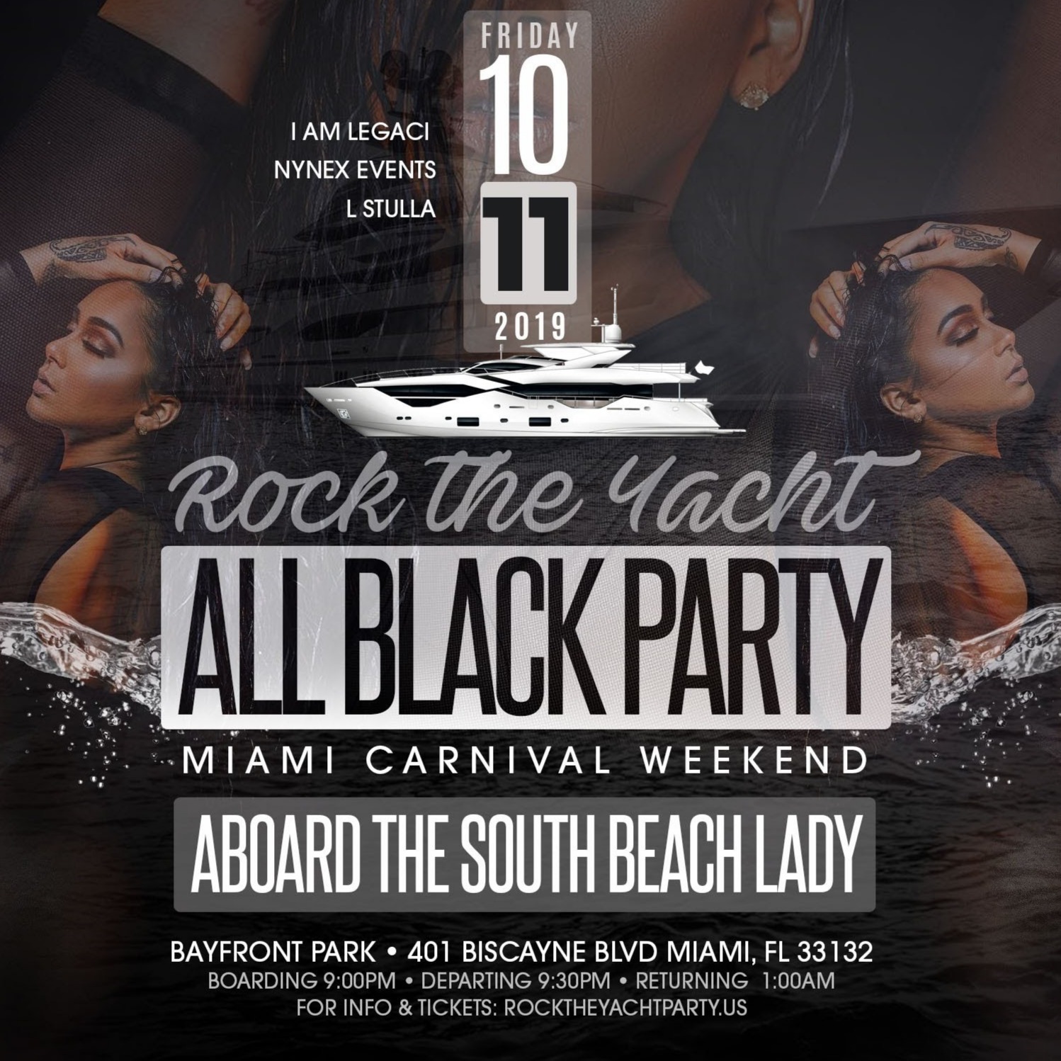 ROCK THE YACHT 2019 Miami Carnival All Black Yacht Party Columbus Day Weekend